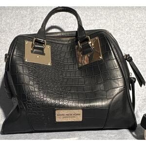 Marc New York Black Crocodile Embossed Satchel, Top Handle, Detachable Strap